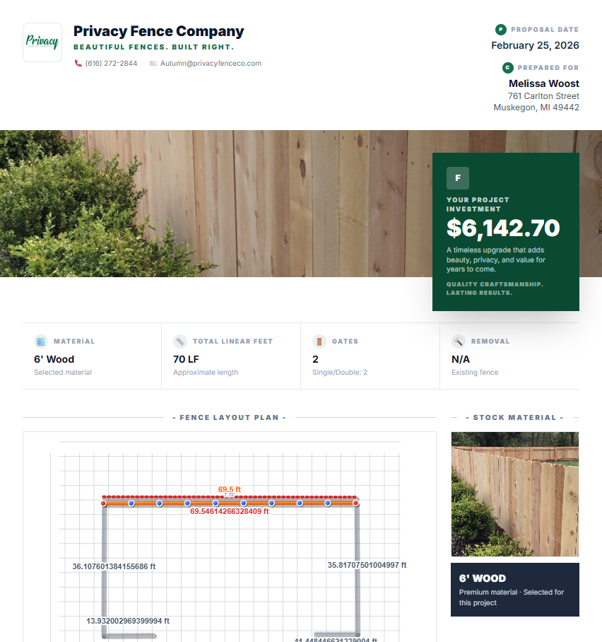 FenceIQ Good Better Best proposal with fence styles and pricing
